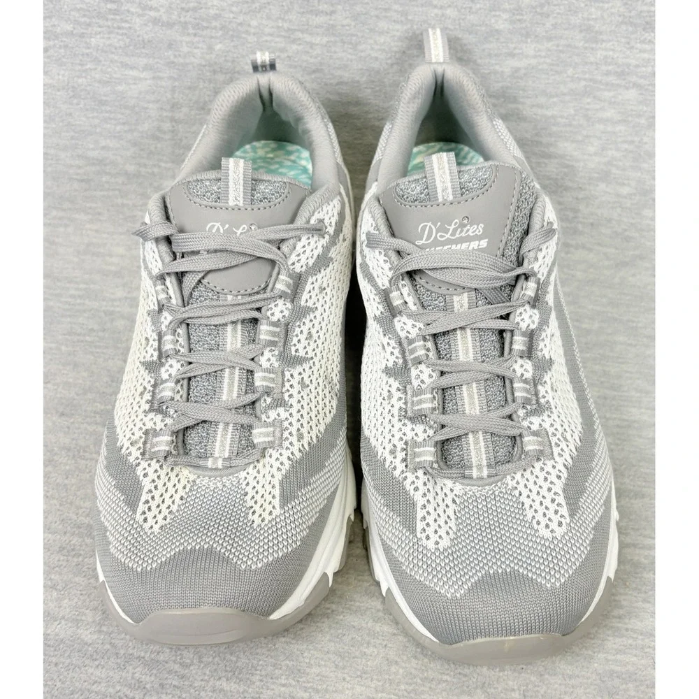 Skechers D'Lites Sneakers Womens 11 Gray White Knit Rhinestone 11955 GYW - Picture 6 of 14